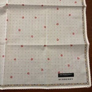 BURBERRY Scarf Handkerchief Floral Polka Dot Cotton White Pink Vintage 19.5"